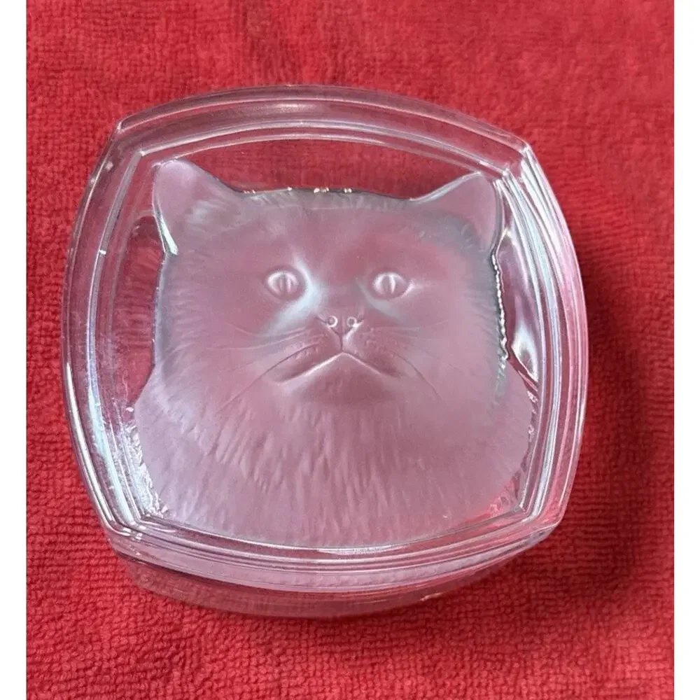 Cat Lead Crystal Trinket Box Frosted Glass Keepsake